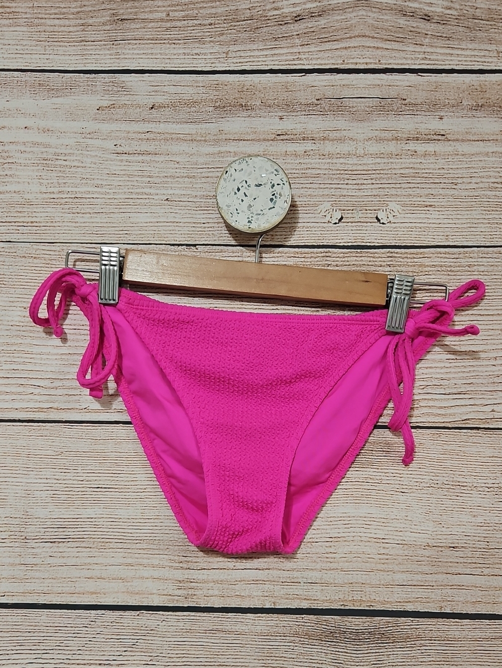 Lucky Brand Hot Pink Side-Tie Textured Bikini Bottoms Medium